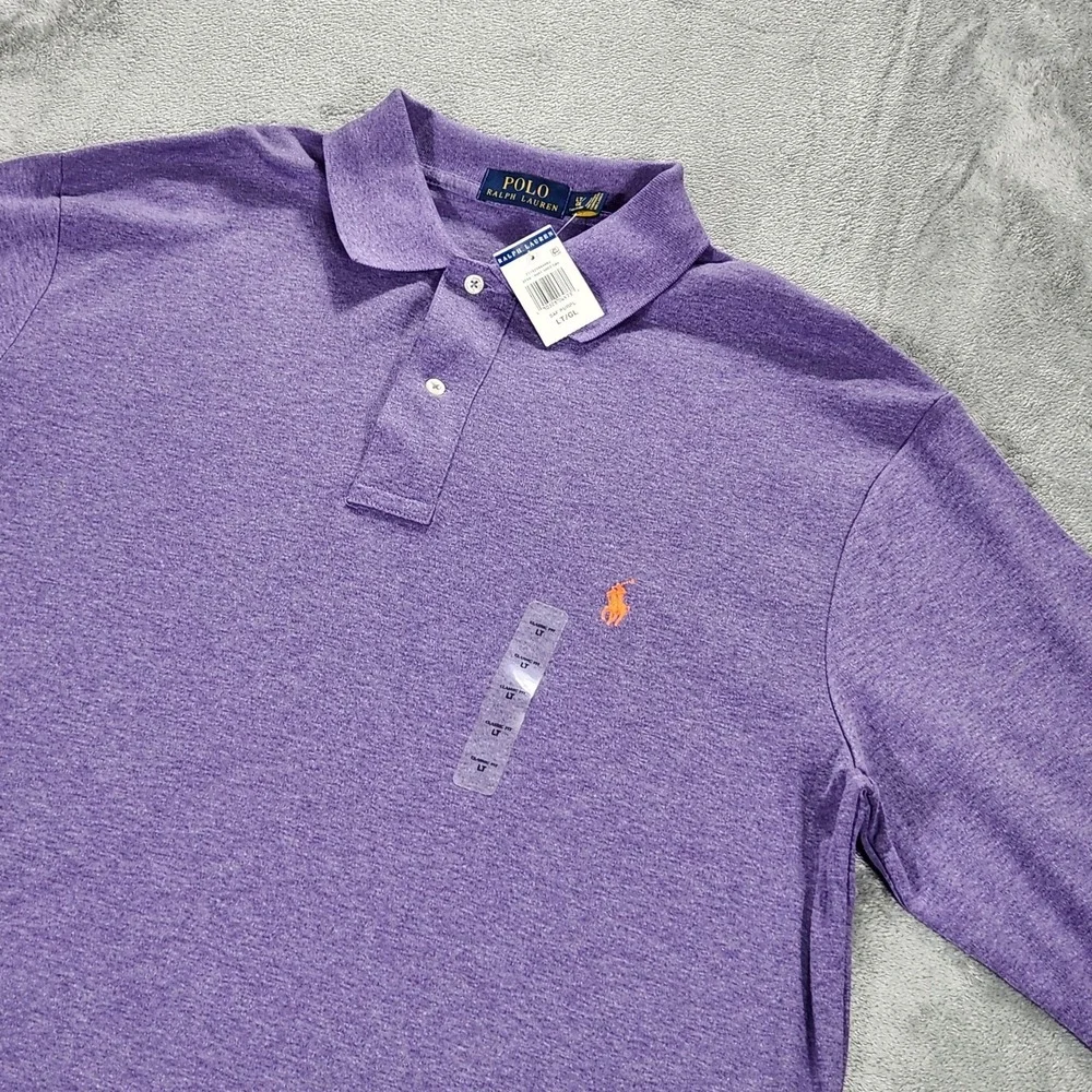 Polo Ralph Lauren Polo Shirt Mens LT Purple Long Sleeve Cotton Pony Big Tall‎